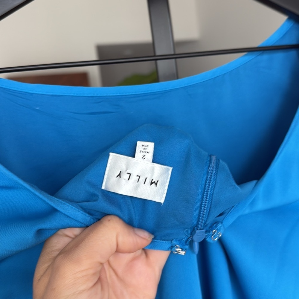 Milly NY Womens Stretch Silk Flutter Sleeve Mini Dress blue size 2 - Picture 5 of 6